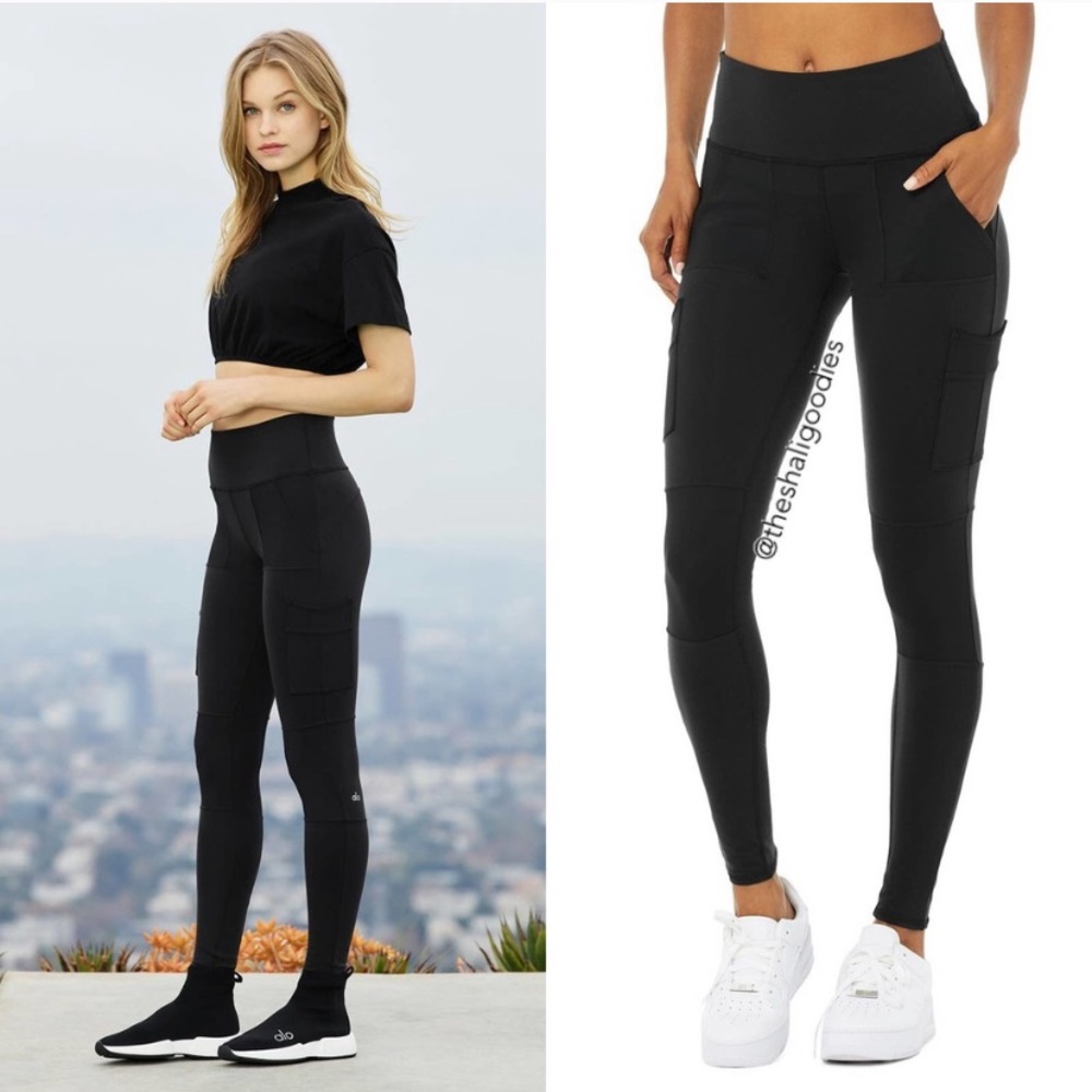 NWT ALO YOGA AIRLIFT AVENUE BLACK HIGH WAISTED MOTO LEGGINGS S XS - Picture 1 of 13